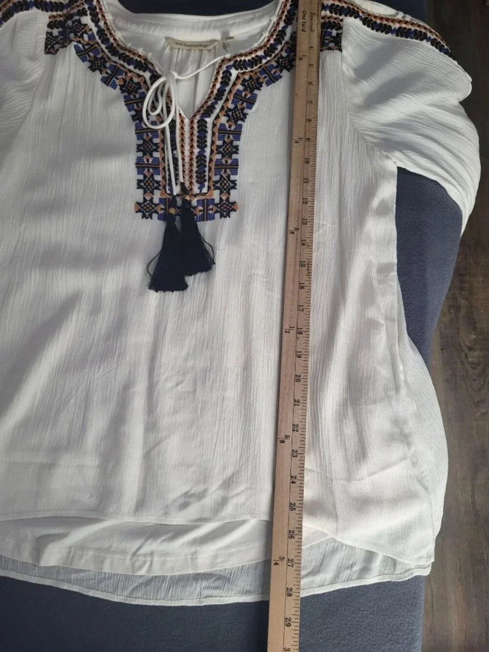 Soft Surroundings Women's M Gauze Embroidered Boho Tassel Blouse Festival - Picture 8 of 9